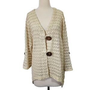Multiples Cardigan Womens Plus Size 3X Sheer Beige Button Front Asymmetrical NWT